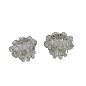 Vintage Clear Glass Taper Candle Holder Set  54a